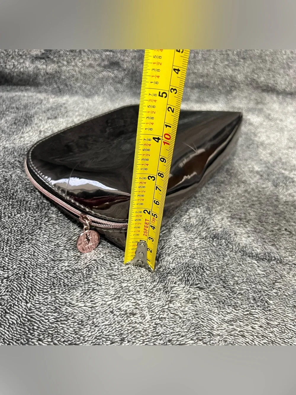 Yves Saint Laurent (YSL) metallic gunmetal cosmetic pouch